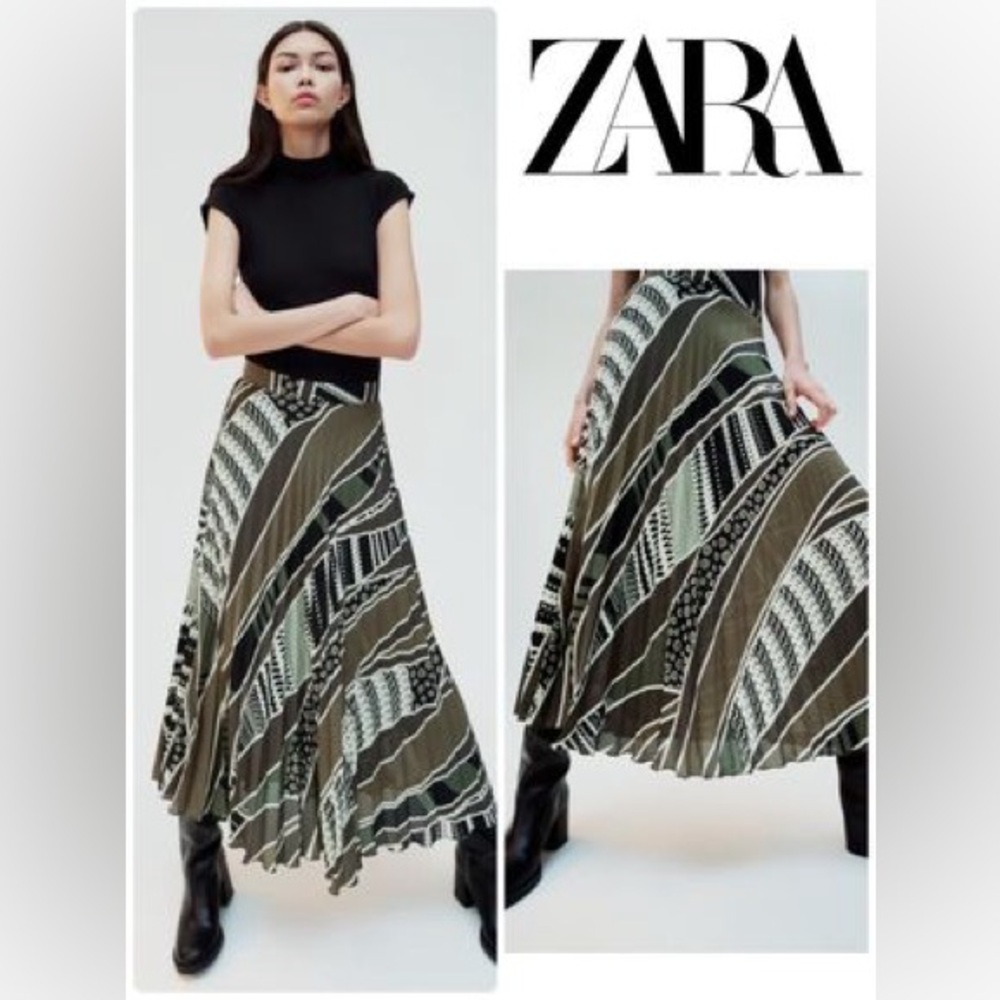 Zara multicolored abstract print Pleated long Midi Skirt sz.XS